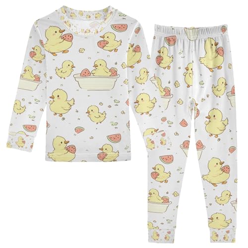 senya Washing Yellow Duck Watermelon Pajamas Set Long Sleeve Soft Cotton Sleepwear 2 Piece