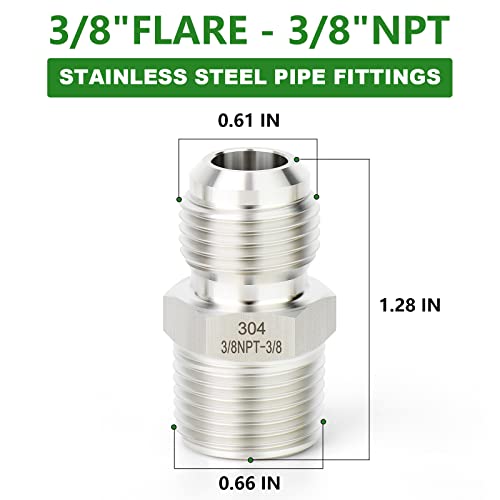 Image of TAISHER 5PCS Forging of 304 Stainless Steel Tube Flare Fittings, 3 /8 inch Male Flare x 3 /8 inch NPT Male, Half Union
