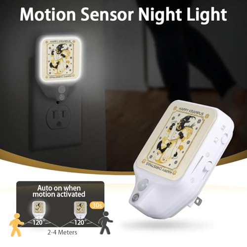 Image of Happy Krampus Plug-in Led Night Light with Auto Dusk to Dawn Sensor for Room Decor, Black Gold Adjustable Brightness Warm White Lights for Hallway,Bedroom, s Room, Kitchen, Stairway