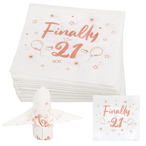 YOLOUP 40 Pcs Rosa Serviette zum 21. Geburtstag Pink Papierservietten 21st Birthday Napkins 33 * 33cm Qualität Servietten für Mädchen Geburtstagsfeier Tischdeko Party Dekoration Cover