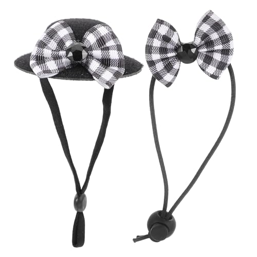 LOGOFUN Hamster Hat and Bowtie Guinea Pig Costume with Adjustable Strap for Small Animals Party Outfits Accessories - Black White Checkered Pattern