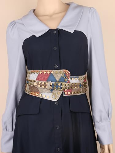 Women's Elastic Wide Waist Cinch Belt Geometric Pattern Corset Belts for Dresses2