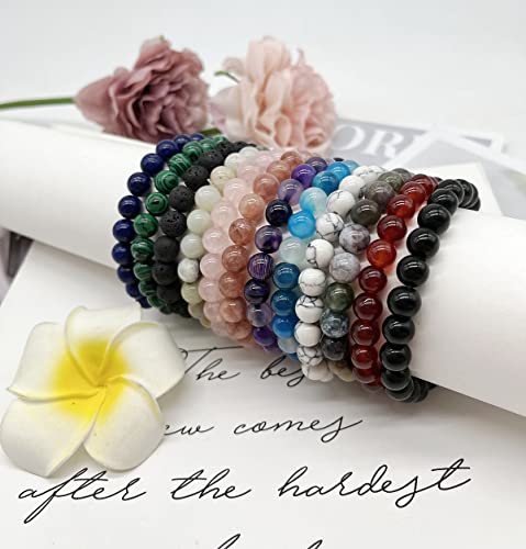 Wainis 12Pcs 8Mm Semi-Precious Beaded Bracelets For Men Women Healing Stretch Round Bead Crystal Gemstones Bracelets Unisex #TOP3