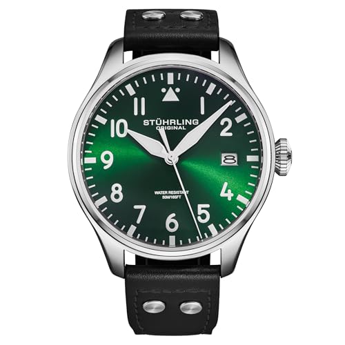 Stuhrling Original Airman 4078 Men’s Pilot Watch – 43mm Steel Case, Sunray Dial, Luminous Hands,...