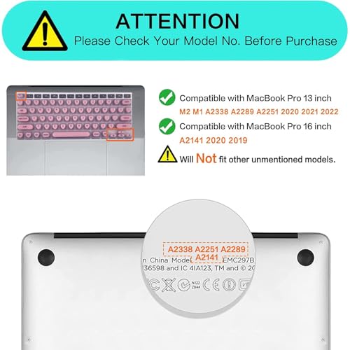 Keyboard Cover for Long Nails Compatible with MacBook Pro 13 inch M2 2023, 2022, 2021 2020 M1 A2338 A2289 A2251&Compatible with MacBook Pro 16 2020 2019 A2141 Touch ID, US ANSI (Pink & Heart) — view 3