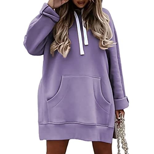 Syellowafter Women Oversized Hoodie Dress Pullover Winter Kangaroo Pocket Sweatshirt Fall Tops Casual Loungewear