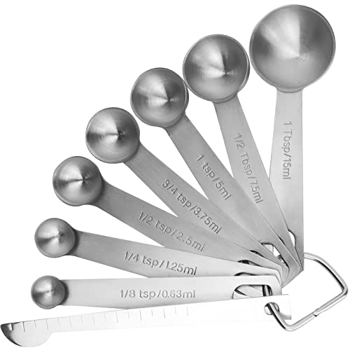 8PCS Measuring Spoons, Premium Heavy Duty 18/8 Stainless Steel Measuring Spoons Cups Set, Small Tablespoon with Metric and US Measurements, Set of 8 for Measuring Dry and Liquid Ingredients