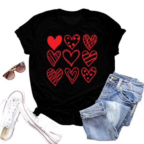 Image of Valentines Shirts for Women Valentine Love Heart Printed Graphic Tshirt Cute Girls Casual Top