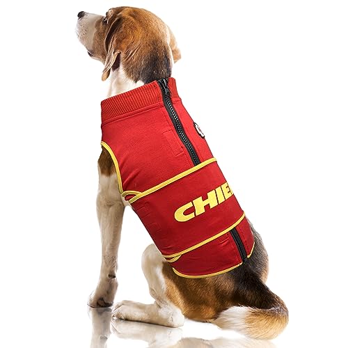 NFL Kansas City Chiefs Dog Anxiety Shirt Calming Soothing Solution Vest, for Dogs/Cats with Anxiety, Fears, Fireworks, Loud Noises, Dark, Lonely Keeps Dogs Calm Feeling Safe, Relaxing Jacket, Medium