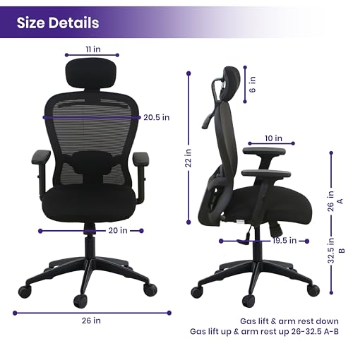Image of Wakefit Safari Ergonomic Office Chair for Work | 3 Year Warranty | Multi-Lock Seat Slider and Recline | Soft Armrest with 3D Adjustability | Strong Nylon Base | 8+ Hours of Comfort | Black
