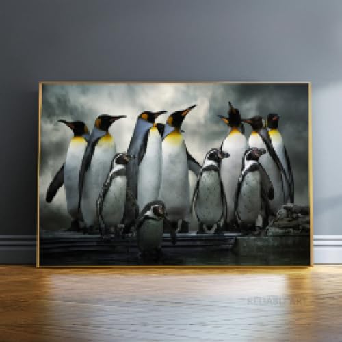 Peinture sur toile pingouin noir et blanc dsdsgog décoration salon 70x100 cm