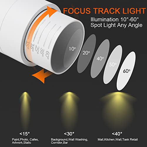 Eaglod 15W Led H Track Lighting Heads,Focusing Led Track Lights Fixtures For Accent Retail Artwork, Linear Track Light H Type -4000K Daylight 120V Beam Angle 15 To 60 Degrees Halo Type 6 Pack (White) #TOP4