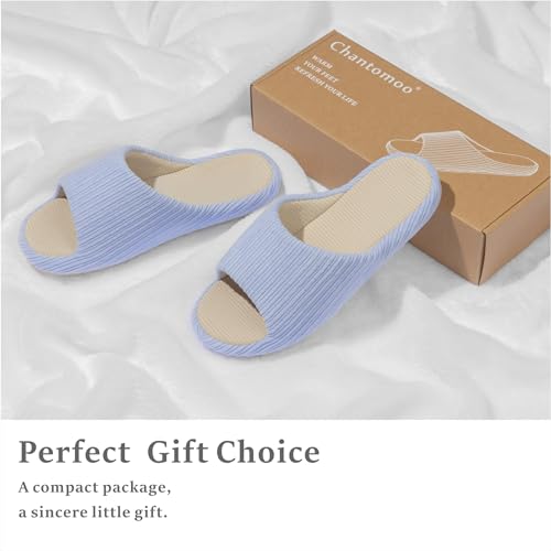 Image of Chantomoo Womens Slipper Memory Foam Comfy Rubber Sole House Bedroom Slipper Slides Light Blue Size