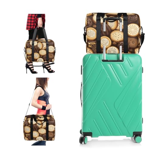 Chocolate Biscuit Travel Duffel Bag for Men Women Cookies Sports Gym Bag Waterproof Weekender Overnight Bags Foldable Carry on Backpack for Swim Yoga Fitness Workout4