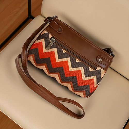Image of JUGNU Sling Bag for Women, Jute Fabric, Crossbody Style, Slim Design, Multicolour, Medium Size, Lightweight, Adjustable Strap, Zipper Closure, 5 Pockets