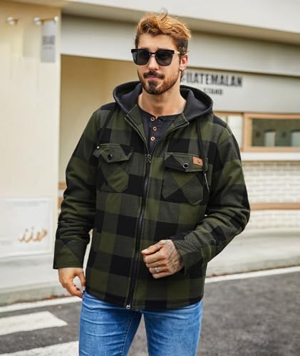 ZITY Men's Flannel Shirts Jacket Fleece Plaid Sherpa Lined Sweatshirt Full Zip Hoodie Long Sleeve Winter Warm Coat3