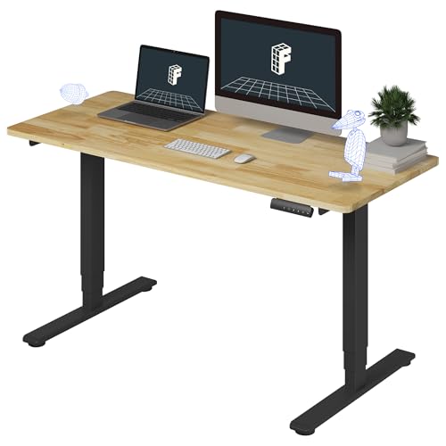 Image of FlexiSpot E6 Solid Wood 3-Stage Dual Motor 55 x 24 Electric Standing Desk, Holds 220 lbs, Adjustable Height w / Memory Presets, Butcher Block Rubberwood Desktop & Black Frame, Ships in 2 Boxes