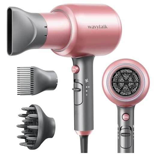 Wavytalk Professional Ionic Hair Dryer Blow Dryer with Diffuser and Concentrator for Curly Hair 1875 Watt Negative Ions Dryer with Ceramic Technology Nozzle for Fast Drying as Salon Light and Quiet