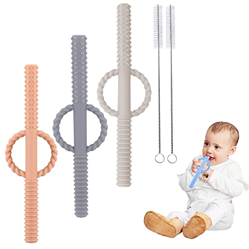 Image of Hollow Hand Teether Tubes for Baby, Silicone Baby Relief Teething Toy, Chewy Tubes Toys 3-6 Months, Teething Straws for Toddlers