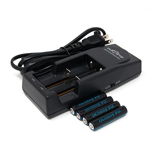 Demonfire 10440 600mAh 3.7V High Drain Li-Ion Rechargeable Battery with Button Top (4 Pieces) & Demonfire D1 Charger