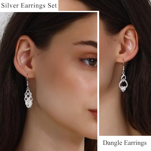 Dangle Earrings Set for Women Multiple Leverback Drop Earrings Silver Hypoallergenic Crystal Dangle Leverback Earring Sets Fashion Cubic Zirconia Earring Sets Trendy Jewelry Gifts for Women3