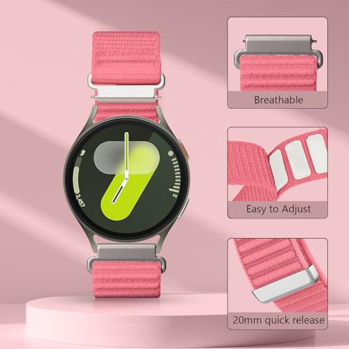 Image of 20mm Nylon Band for Samsung Galaxy Watch 7 /6 /5 /4 /FE 40mm 44mm /Classic 47mm | Galaxy Watch 4 classic Bands 47mm 43mm 46mm 42mm /5 pro 45mm /active 2,Fabric Wristband Sport Loop Correa Strap for Women Men