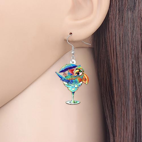 DUOWEI Cute Acrylic Parrot Earrings Macaws Dangle Jewelry for Women Summer Spring Accessories Hawaiian Gifts2