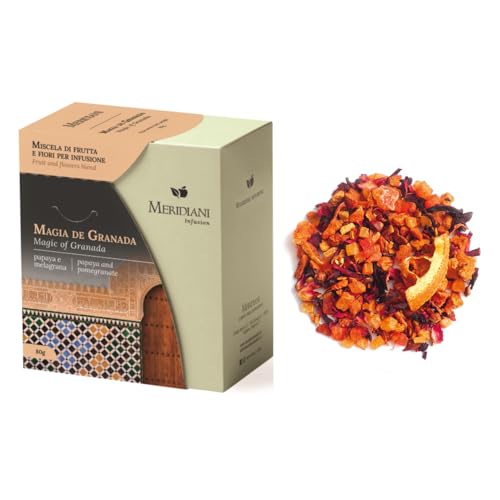 Meridiani® | Magia de Granada Miscela Frutta e Fiori | Infuso Fruttato Papaya Melagrana Mango Arancia - (80 Gr) | Miscela per Infusione Senza Caffeina
