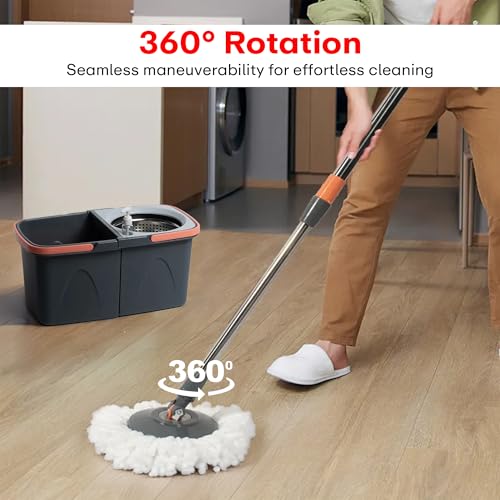 Image of PRIME PICK 360 Spin Mop & Extendable Ceiling Fan Cleaning Brush Stainless Steel Wringer Big Wheels, Puller Handle Microfiber Dry, Wet Mop for Floor Wall & Fan Cleaning, (Big Size Grey)