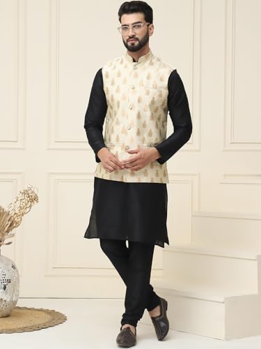 Image of SOJANYA (Since 1958 Men's Silk Blend Kurta Pyjama With Nehrujacket Set