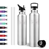 JAPORIA Botella Agua Termica 1L, Cantimplora con Pajita y Filtro, sin BPA, Termo para Oficina, Senderismo, Adultos, Bicicleta, Colegio