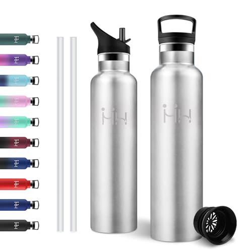 JAPORIA Gourde Isotherme 1L, Étanche et Réutilisable, sans BPA, Bouteille Isotherme avec Paille, pour Jogging, Randonnée, Gym