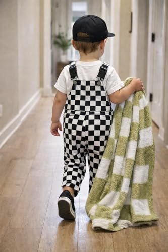 Image of L+L USA Checkered Baby Blanket 28 inchx40 inch - DreamSoft Knit Throw for Crib, Stroller or Car Seat - Soft Blanket /Newborn Nursery Gift Essential for Toddler, Infant, Kids, Boys & Girls (Sage Green /White)