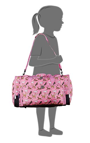 Wildkin Kids Weekender Duffel Bag for Boys and Girls, Carry-On Size and Perfect for Weekend or Overnight Travel, 600-Denier Polyester Fabric Duffel Bags Measures 22 x 12 x 12 Inches (Horses in Pink)