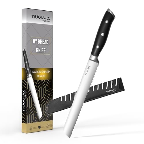 nuovva Professional Serrated Bread Knife – Kitchen Bread Knives – 8 inch German High Carbon Stainless Steel – Sharp Bread Slicing Knife