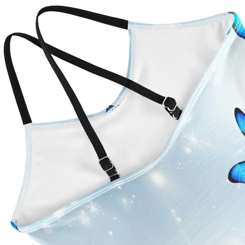 Bright Blue Butterflies Girls' One-Piece Swimwear with Adjustable Shoulder Strap, Beach Apparel, 3-104