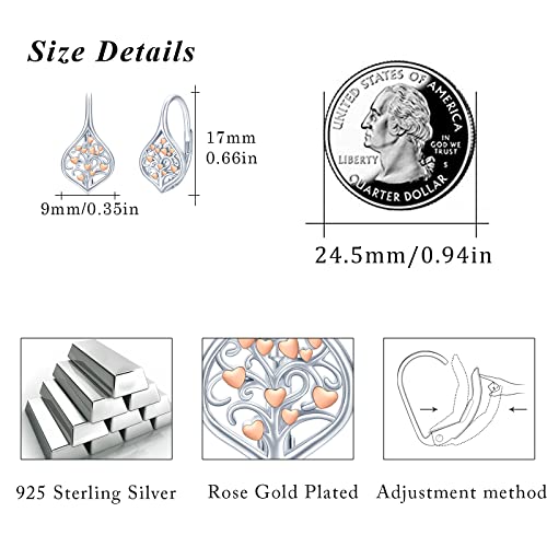 Tree Of Life Leverback Earrings For Women Small Leverback Earrings Sterling Silver Dainty Rose Gold Plated Earrings Tree Of Life Jewelry Gifts For Women Girls Hypoallergenic Earrings For Sensitive Ears #TOP2