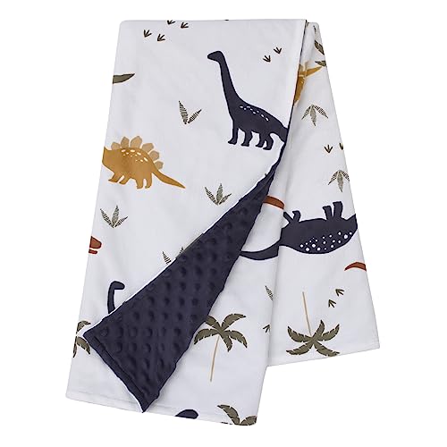 Image of NoJo Little Love Dino White, Navy, and Tan Palm Trees Super Soft Baby Blanket