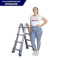 PROREGAL Sprossen-Mehrzweckleiter Apollo 3-in-1 Aluminiumleiter 4x4 Sprossen bis zu 3,7m Höhe Traglast 150kg Silber Treppenleiter Klappleiter Teleskopleiter Stehleiter Anlegeleiter – Ansicht 9