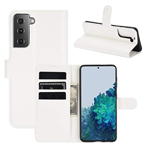 Lapinette Fodral Kompatibelt med Samsung Galaxy S21 Plus 5G Plånboksfodral - Läderfodral Galaxy S21 Plus Flip - Skyddsfodral Galaxy S21 Plus Plånbok - Magnetisk Stängning Kortfack Stativfunktion Vit