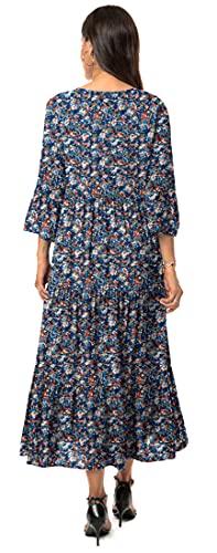 Viishow Women's Casual Boho Dress Floral Print Ruffle Sleeve High Waist Maxi Beach Dresses(F Little Blue Flower,Large) #TOP3