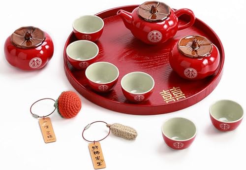 Ceramiczny Zestaw Do Herbaty Kung Fu Na Ceremonię Ślubną - Tradycyjny Chiński Świąteczny Czerwony Zestaw Do Herbaty Dla Nowożeńców I Gości Weselnych