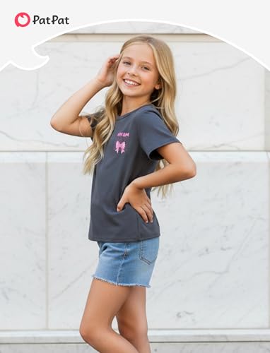 Image of PATPAT Girls Crewneck Short Sleeve Graphic Tees Animal Print Shirts Cute Summer Outfits 5-12 Years