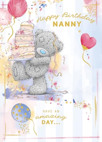 Me to You Tatty Teddy Happy Birthday Nanny Bear With Cake Luxury Gold Foil Birthday Card 6 X 9 Inches - Official Collection