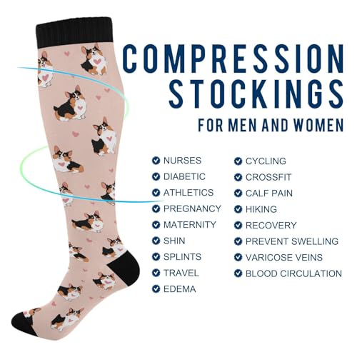 Image of Wusikd Welsh Corgi Compression Socks for Women and Men Circulation Heart Long Socks for Athletic Running 1