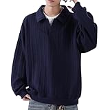 [Bligo] 秋服 トレーナー メンズ 襟付き 長袖 ドロップショルダー 無地 大きいサイズ 快適 カジュアル ロングtシャツ ゆったり 重ね着風 おしゃれ 人気 シンプル カットソー 冬 春服 柔らかい 上着 通勤 Blue-XL