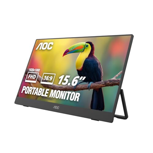 Image of AOC 16 inch Portable Monitor FHD 60Hz USB-C IPS Ultra Slim Kickstand 16T30 | 1920x1080 Computer Monitor, USB-C 3.2, Mini HDMI, Built-in Speakers, Kickstand, Ultra Slim, VESA Mount, Low Blue Light