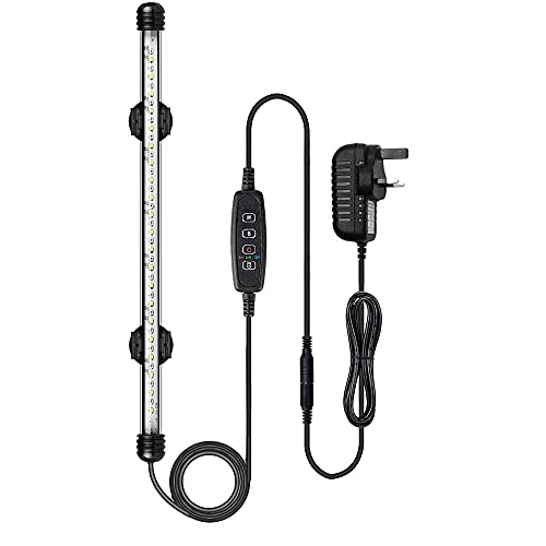 VARMHUS LED Aquarium Light, Color Changing Submersible Fish Tank Light with Timer for Sunrise and Sunset (37cm, Blue+White)