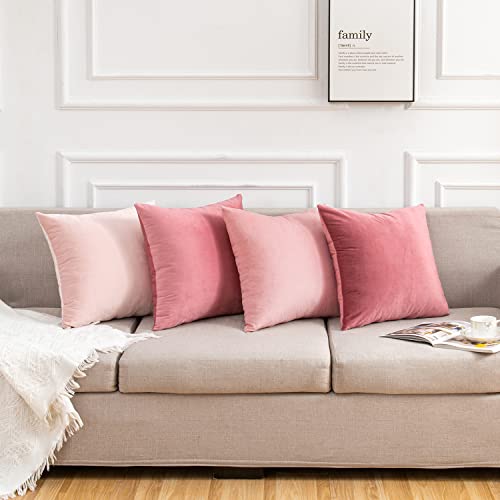 Yonous Pink Combo Set Throw Pillow Covers, Premium Velvet Soft Square Cushion Cases, Decorative Pillows For Sofa Bedroom Car, Set Of 4, 18X18 Inch #TOP6