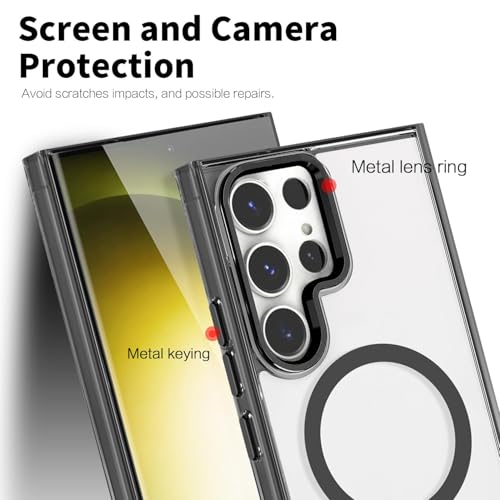 Image of Magnetic Case for Samsung Galaxy S24 Ultra 5G, Compatible with MagSafe, Shockproof Protective Phone Cover, Non-Yellowing Hard Clear PC Back (Black)